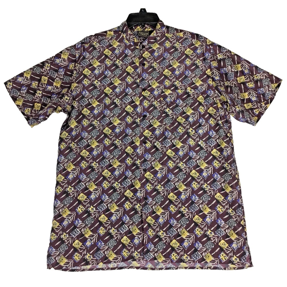 Personal Choice Mens Medium Silk Button Up Shirt Abstract‎ Geometric Band Collar